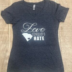 Next Level | Love Conquers Hate Graphic Tee | M | Charcoal Gray